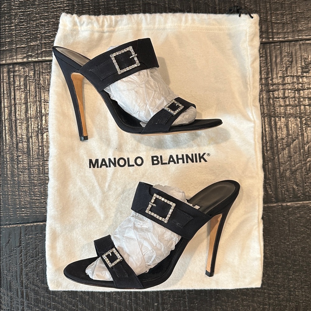 Manolo Blahnik Black Heels with Silver Buckles